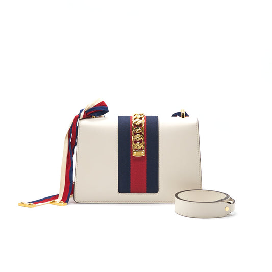 Gucci Sylvie With Extra Long Strap Handbag White Medium Travel Bag