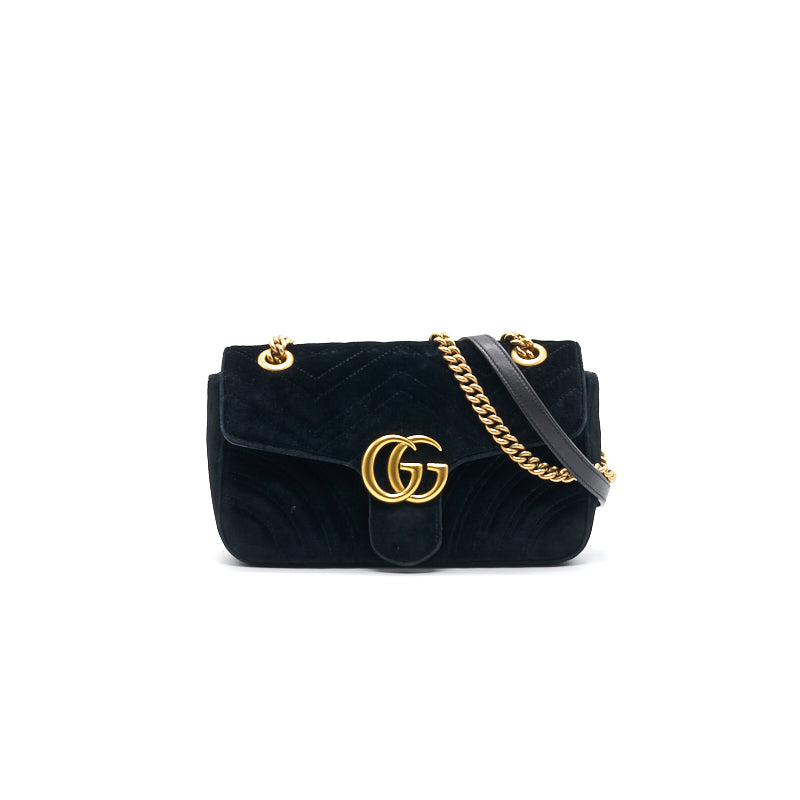 Gucci Velvet Marmont Handbag Black Small Travel Bag