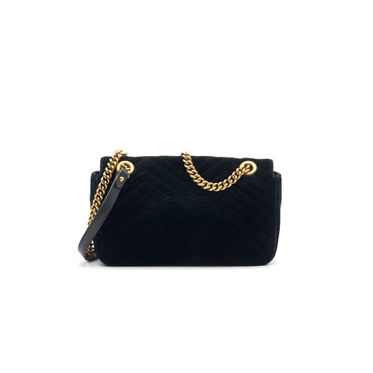 Gucci Velvet Marmont Handbag Black Small Travel Bag