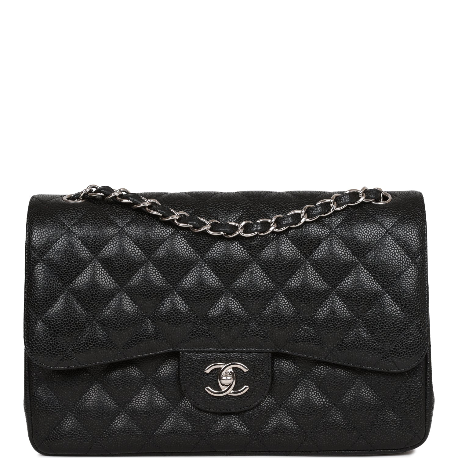 Chanel Jumbo Classic Double Flap Bag Black Caviar Silver Hardware