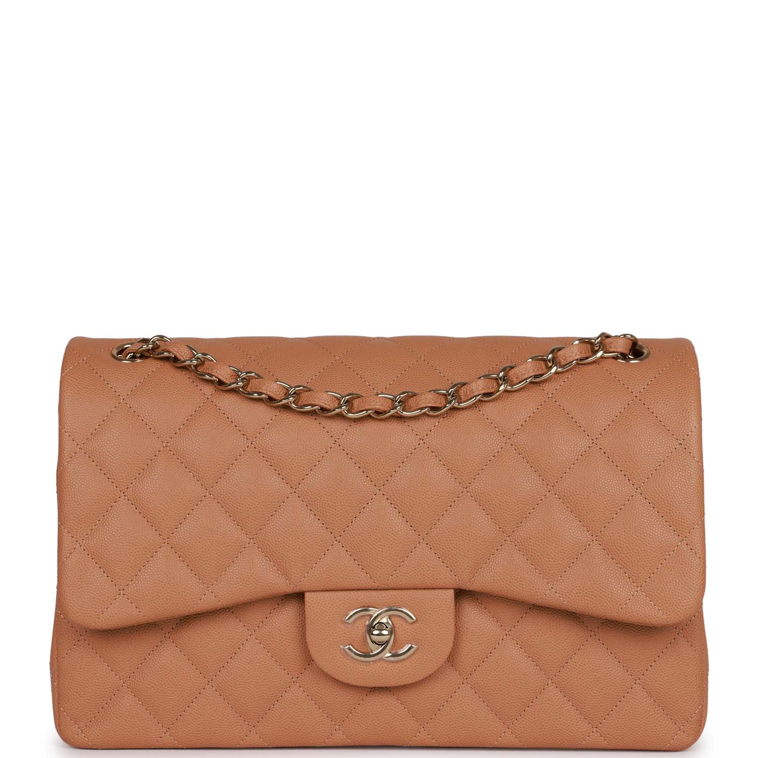 Chanel Jumbo Classic Double Flap Bag Dark Beige Caviar Gold Hardware