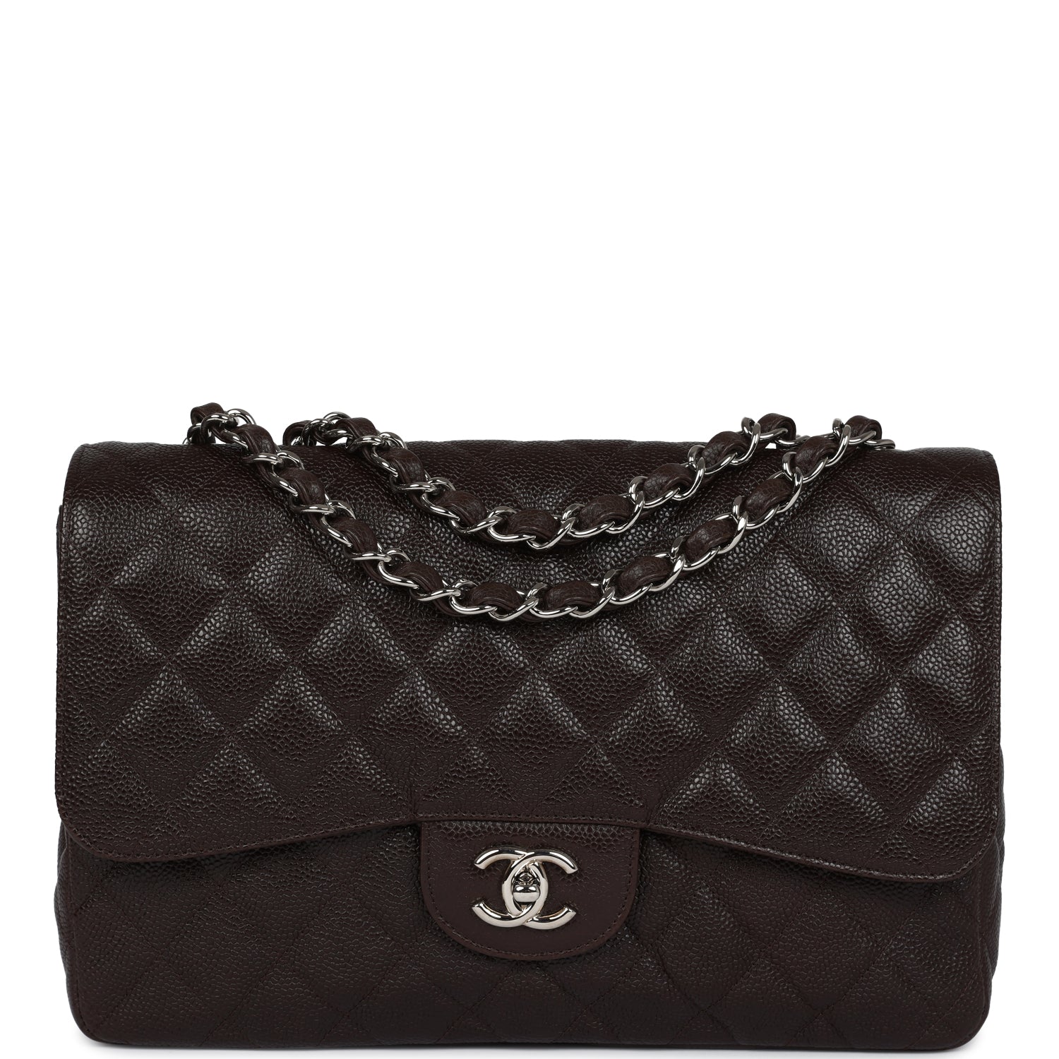 Chanel Jumbo Classic Single Flap Dark Brown Caviar Silver Hardware Bag