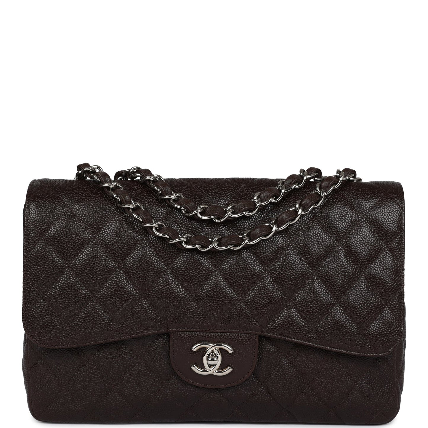 Chanel Jumbo Classic Single Flap Dark Brown Caviar Silver Hardware Handbag