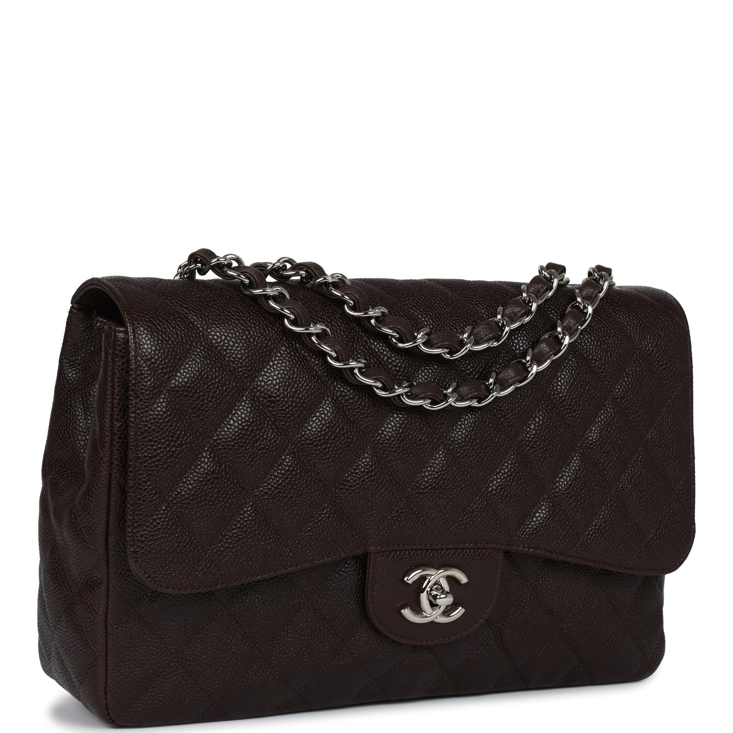 Chanel Jumbo Classic Single Flap Dark Brown Caviar Silver Hardware Bag
