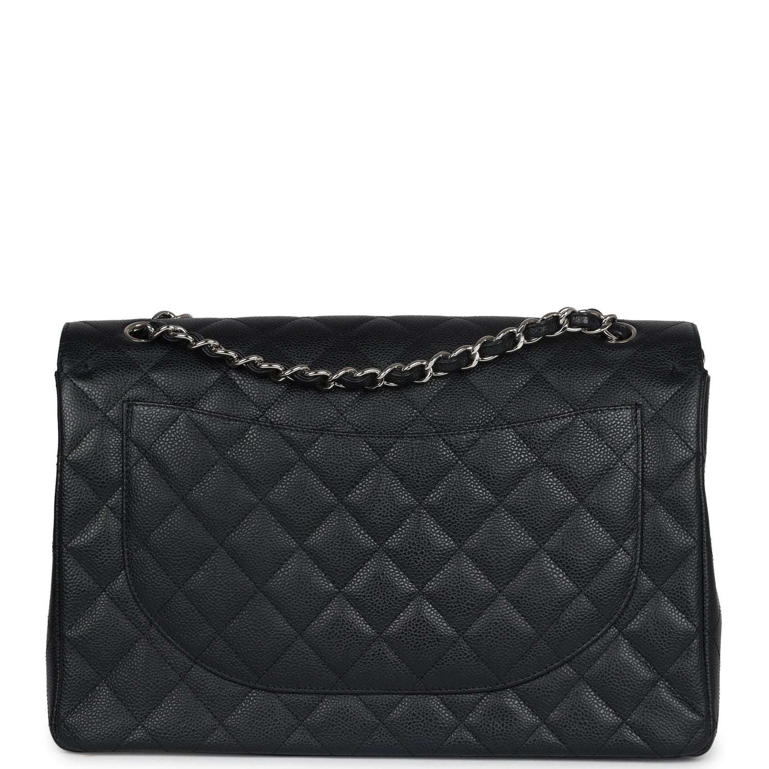 Chanel Maxi Classic Double Flap Bag Black Caviar Silver Hardware