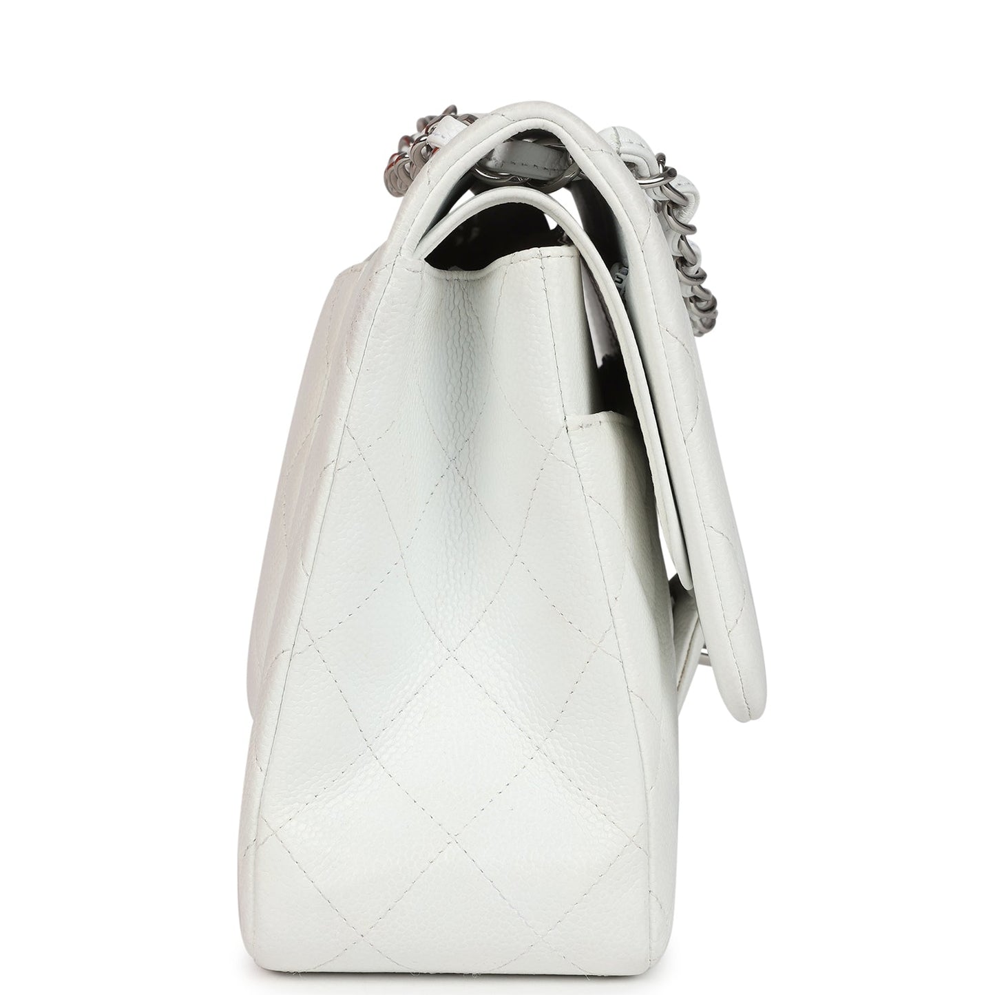 Chanel Jumbo Classic Single Flap Bag White Caviar Silver Hardware