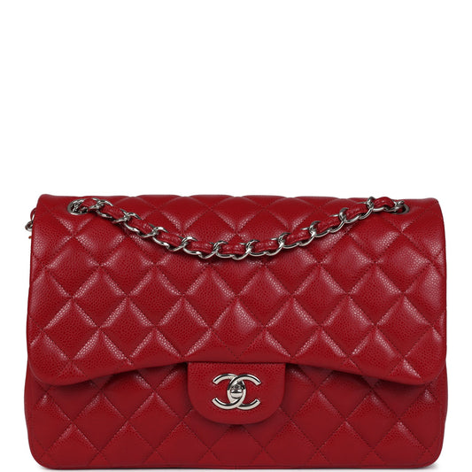Chanel Jumbo Classic Double Flap Bag Red Caviar Silver Hardware