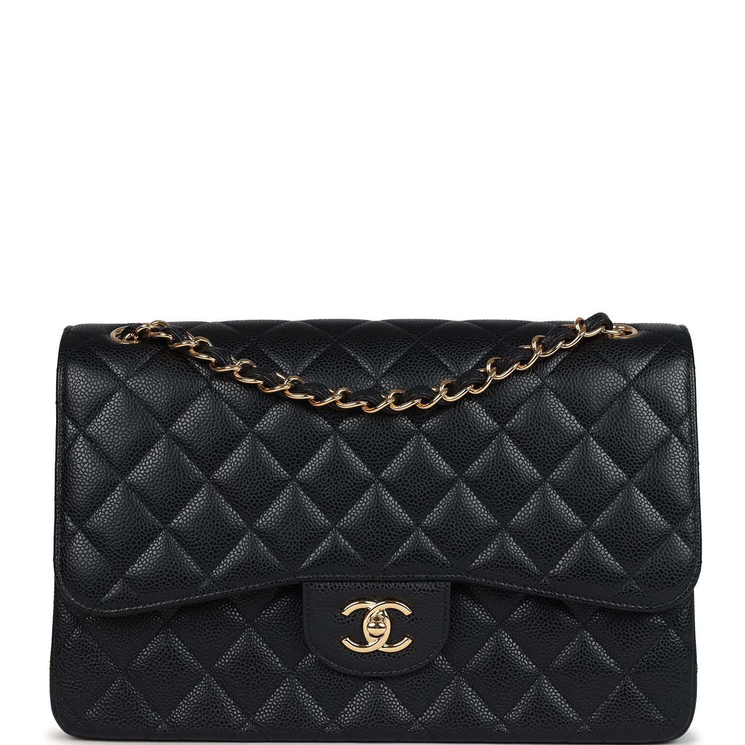 Chanel Jumbo Classic Double Flap Bag Black Caviar Gold Hardware