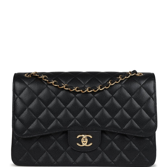 Chanel Jumbo Classic Double Flap Bag Black Caviar Gold Hardware