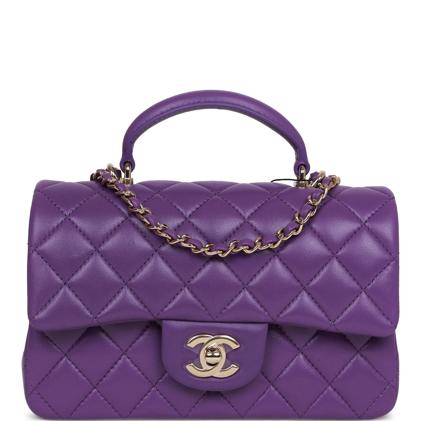 Chanel Mini Rectangular Flap with Top Handle Purple Lambskin Light Gold Hardware