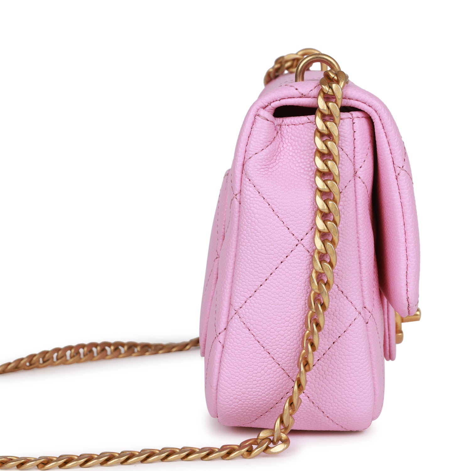 Gucci Chanel Sweetheart Mini Square Flap Bag Pink Caviar Antique Gold Hardware