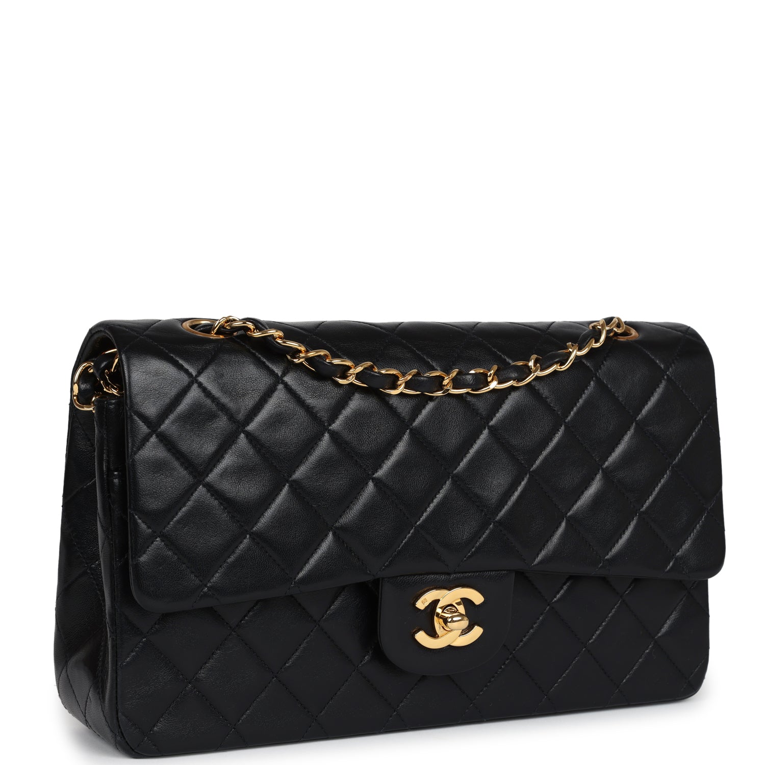 Chanel Medium Classic Double Flap Black Lambskin Gold Hardware Handbag