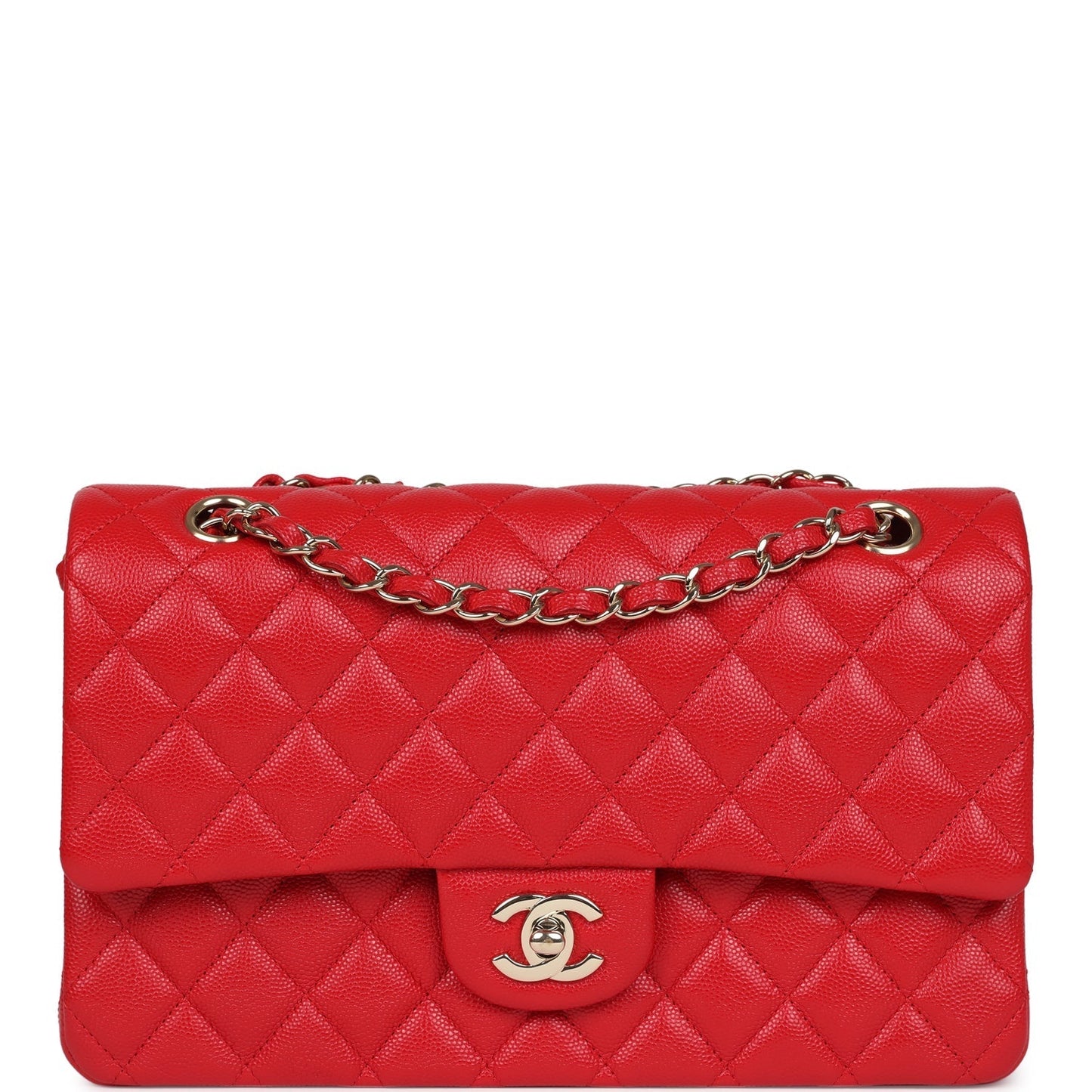 Chanel Medium Classic Double Flap Red Caviar Light Gold Hardware