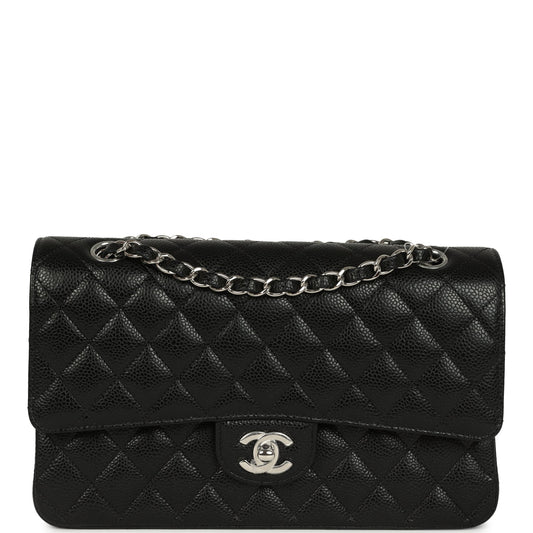Chanel Medium Classic Double Flap Black Caviar Silver Hardware
