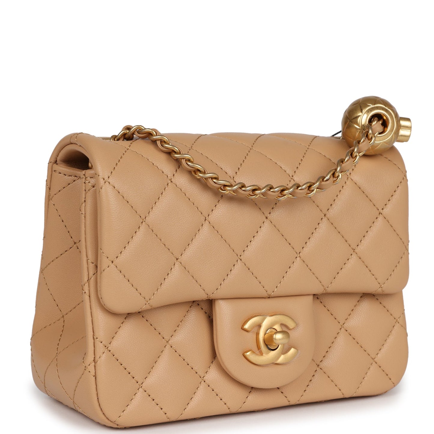 Chanel Pearl Crush Mini Square Flap Beige Lambskin Brushed Gold Hardware Bag
