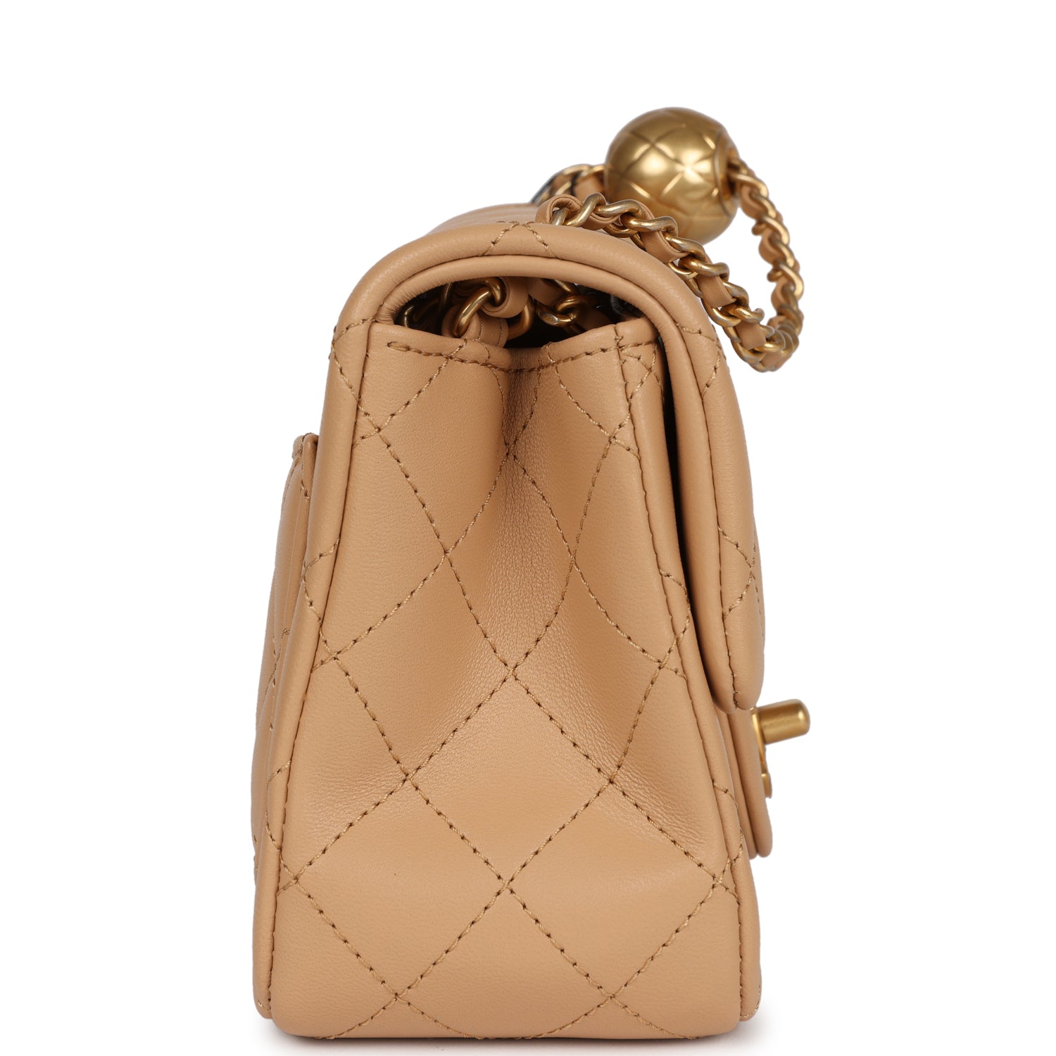 Chanel Pearl Crush Mini Square Flap Beige Lambskin Brushed Gold Hardware Handbag