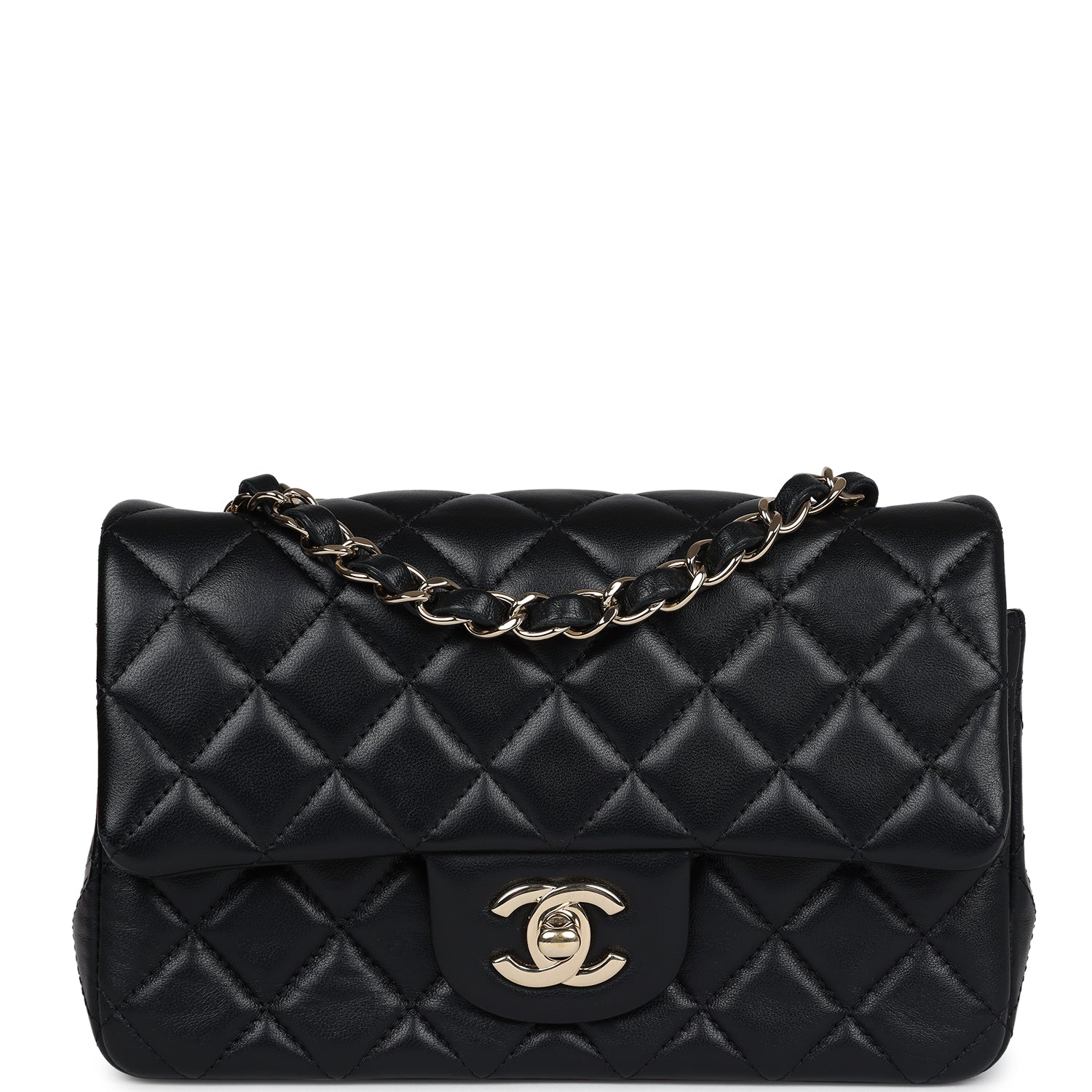 Chanel Mini Rectangular Flap Black Lambskin Light Gold Hardware