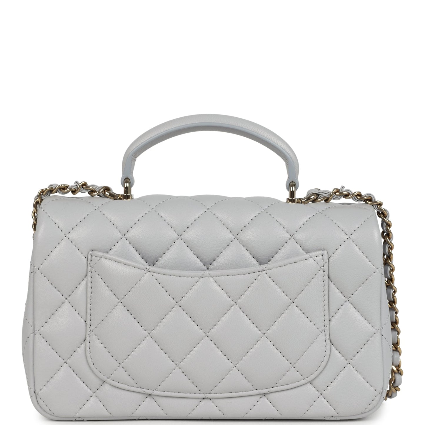 Chanel Mini Rectangular Flap Bag with Top Handle Light Grey Lambskin Light Gold Hardware