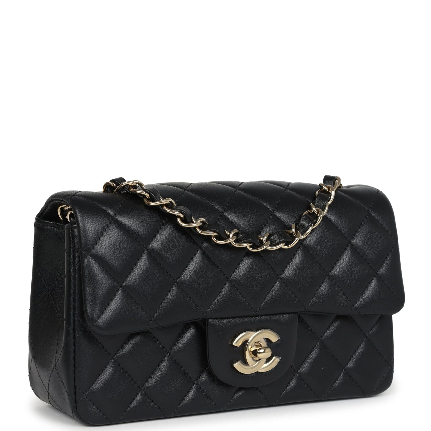 Chanel Mini Classic Rectangular Flap Bag Black Lambskin Light Gold Hardware