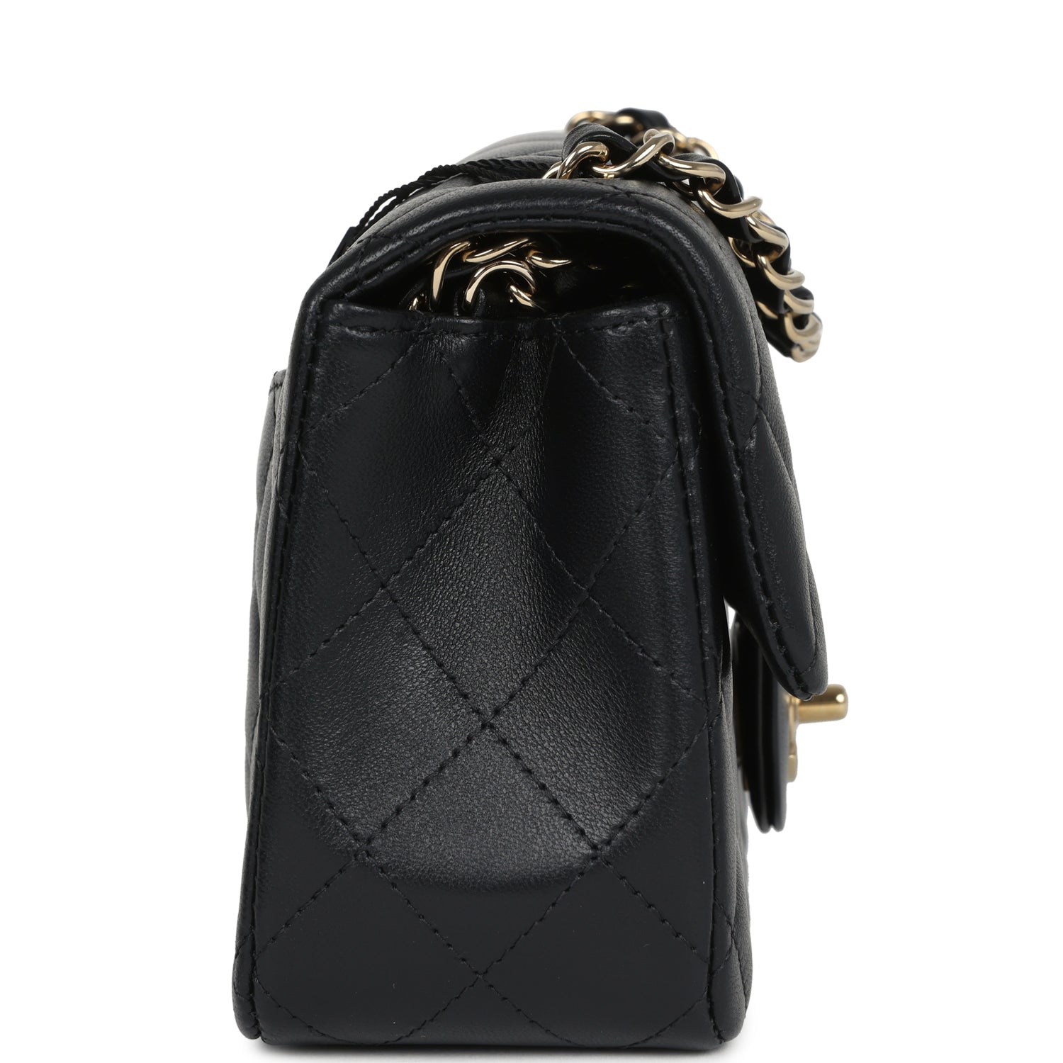 Chanel Mini Classic Rectangular Flap Bag Black Lambskin Light Gold Hardware