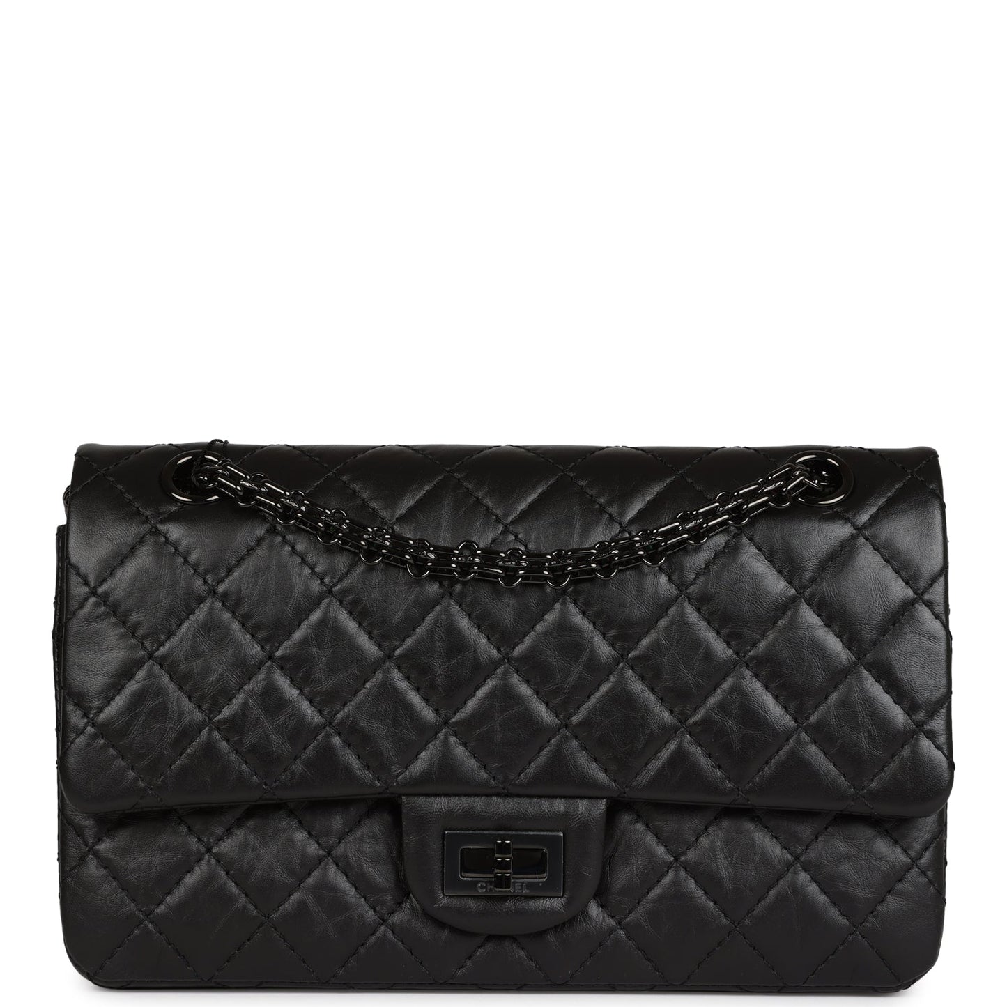 Chanel Small Reissue 226 2.55 So Black Aged Calfskin Black Hardware Bag