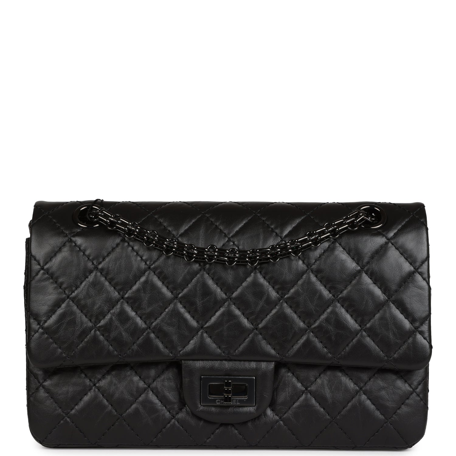 Chanel Small Reissue 226 2.55 So Black Aged Calfskin Black Hardware Bag