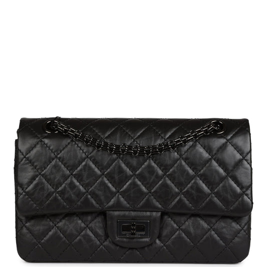 Chanel Small Reissue 226 2.55 So Black Aged Calfskin Black Hardware Handbag