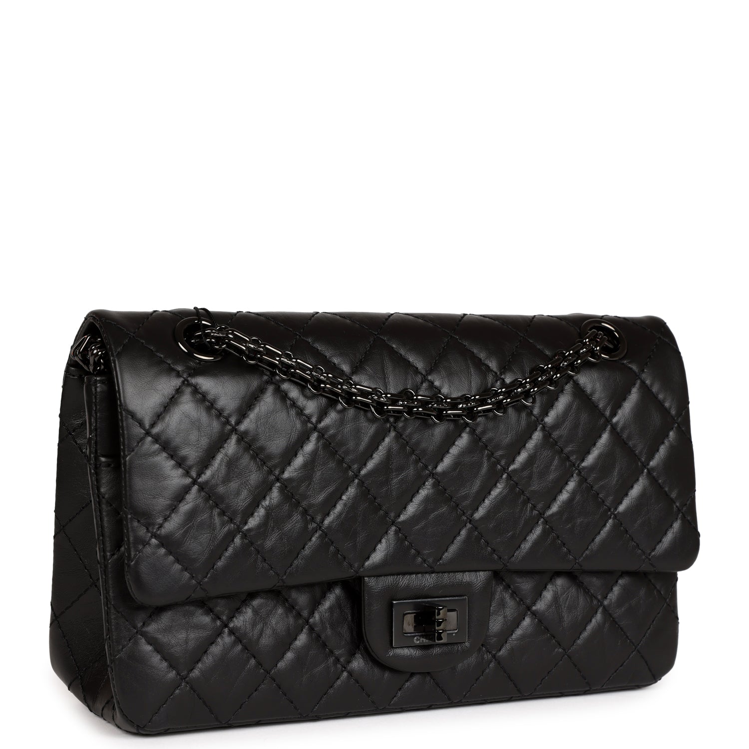 Chanel Small Reissue 226 2.55 So Black Aged Calfskin Black Hardware Bag