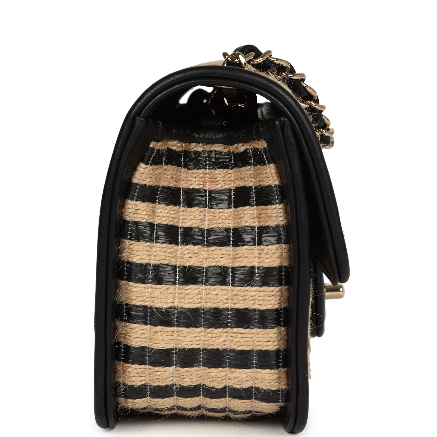 Chanel Small Urban Jungle Flap Beige And Black Stripe Raffia Jute Gold Hardware Bag