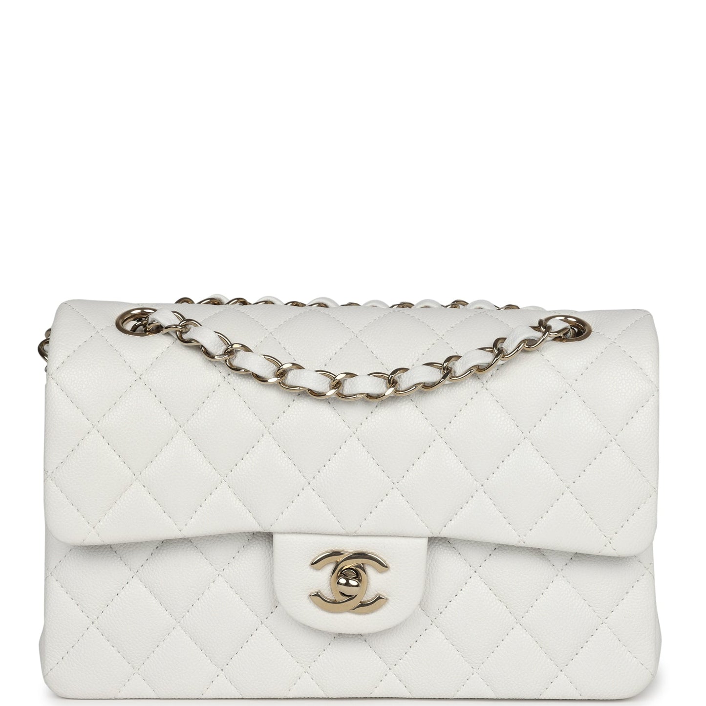 Chanel Small Classic Double Flap White Caviar Light Gold Hardware Handbag