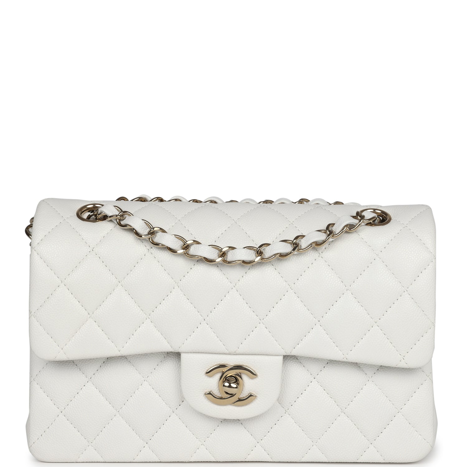 Chanel Small Classic Double Flap White Caviar Light Gold Hardware Handbag