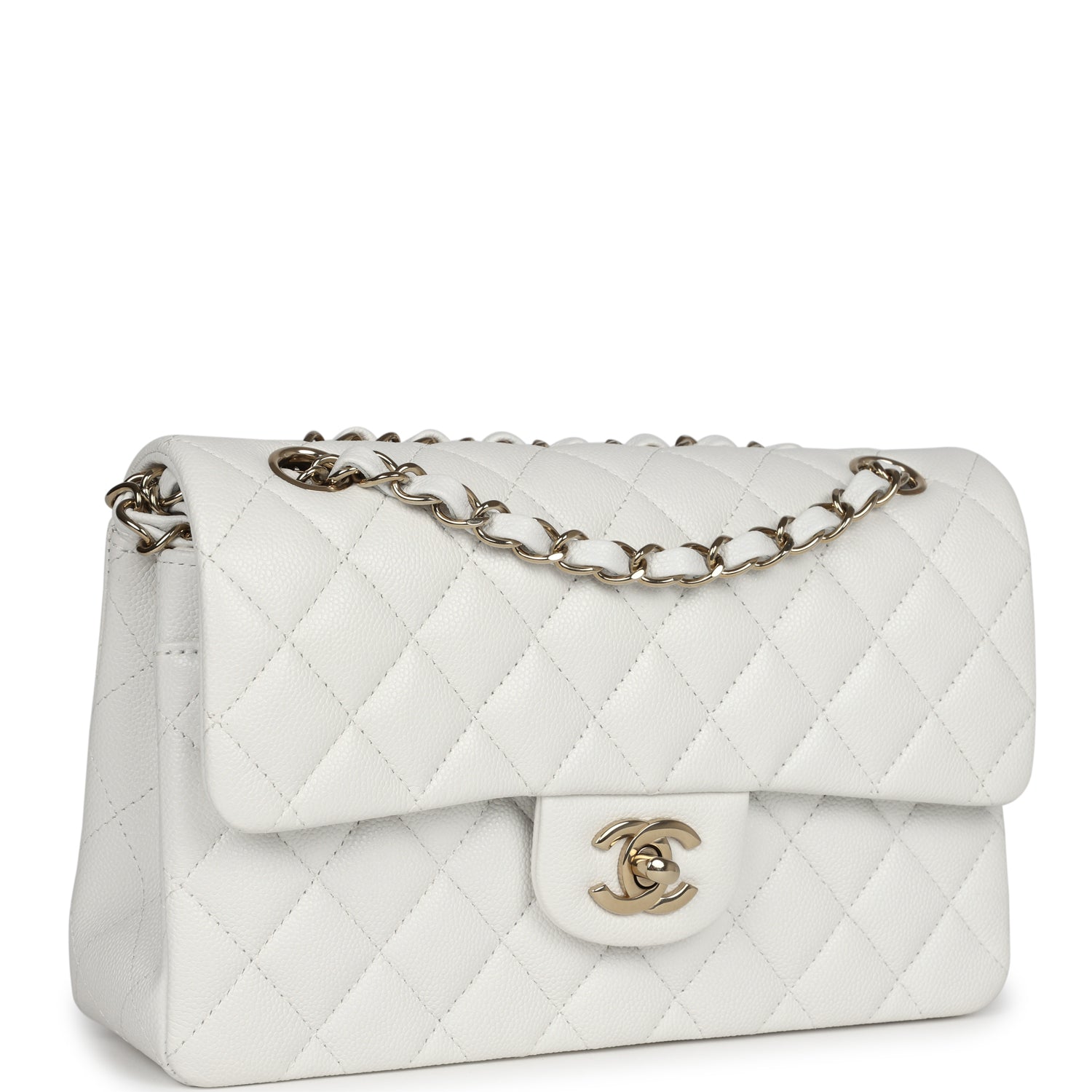 Chanel Small Classic Double Flap White Caviar Light Gold Hardware Bag
