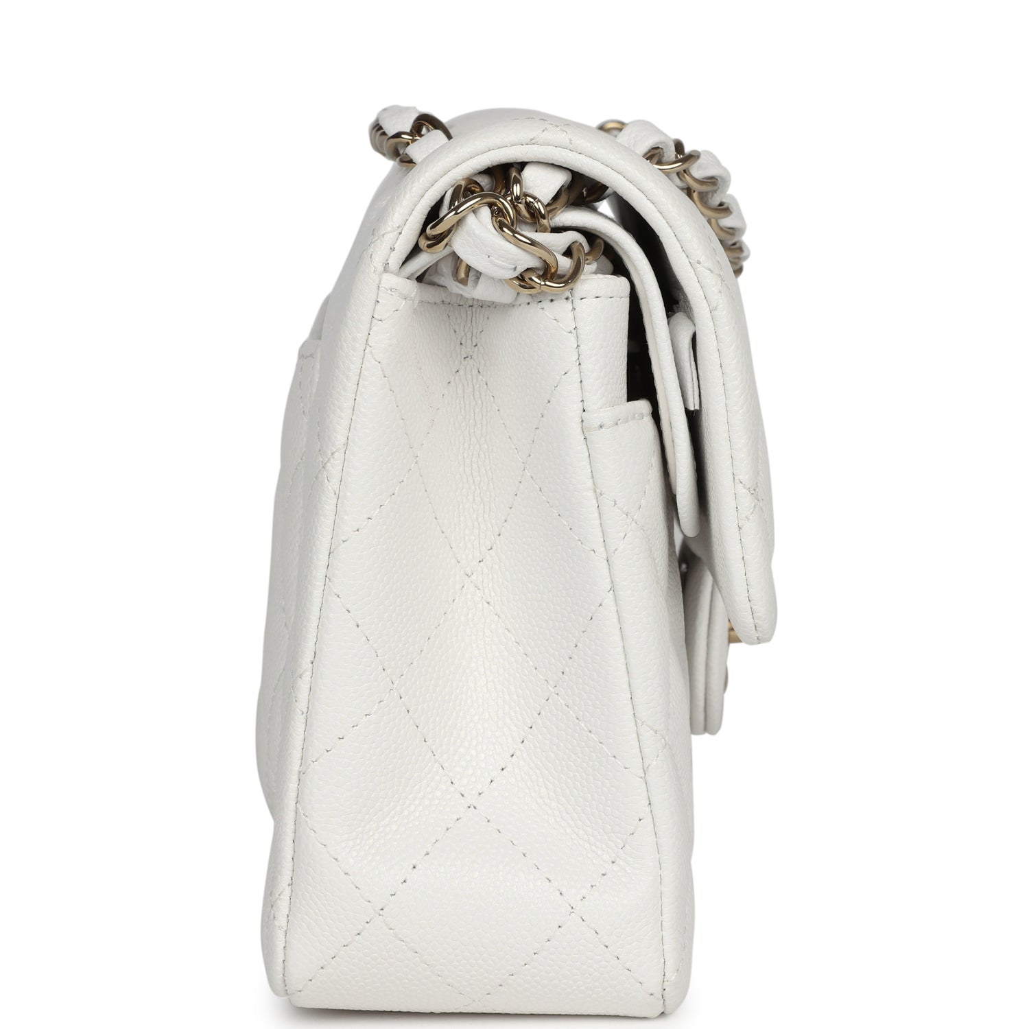 Chanel Small Classic Double Flap White Caviar Light Gold Hardware Bag