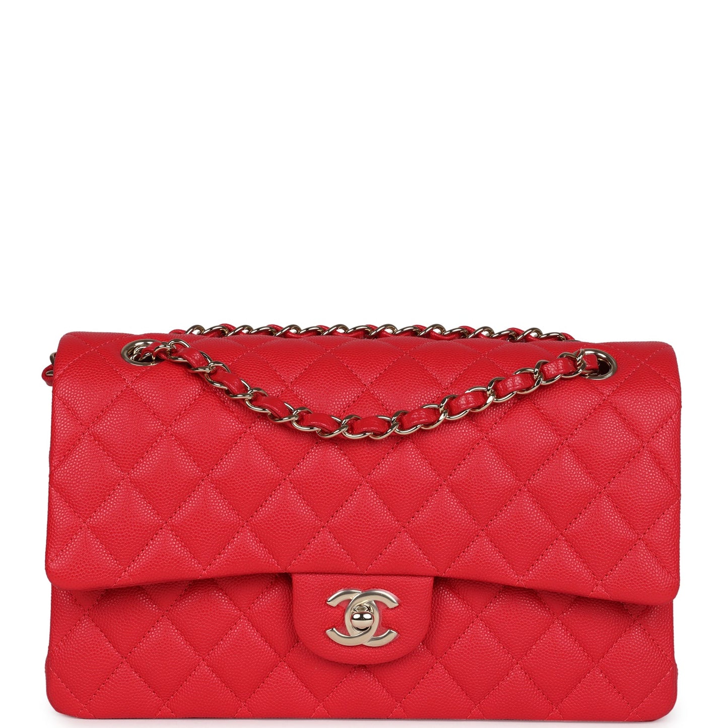 Chanel Small Classic Double Flap Red Caviar Light Gold Hardware Handbag