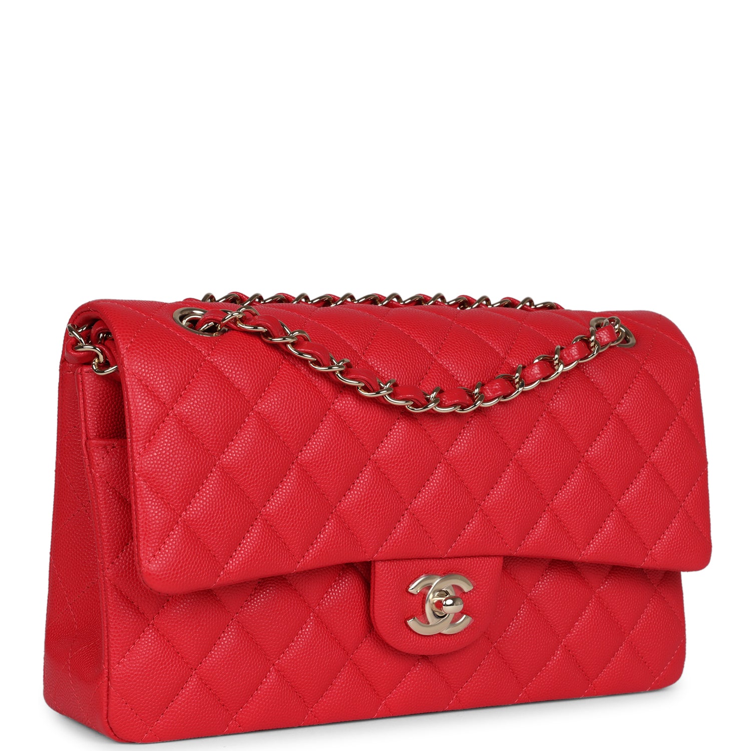 Chanel Small Classic Double Flap Red Caviar Light Gold Hardware Bag