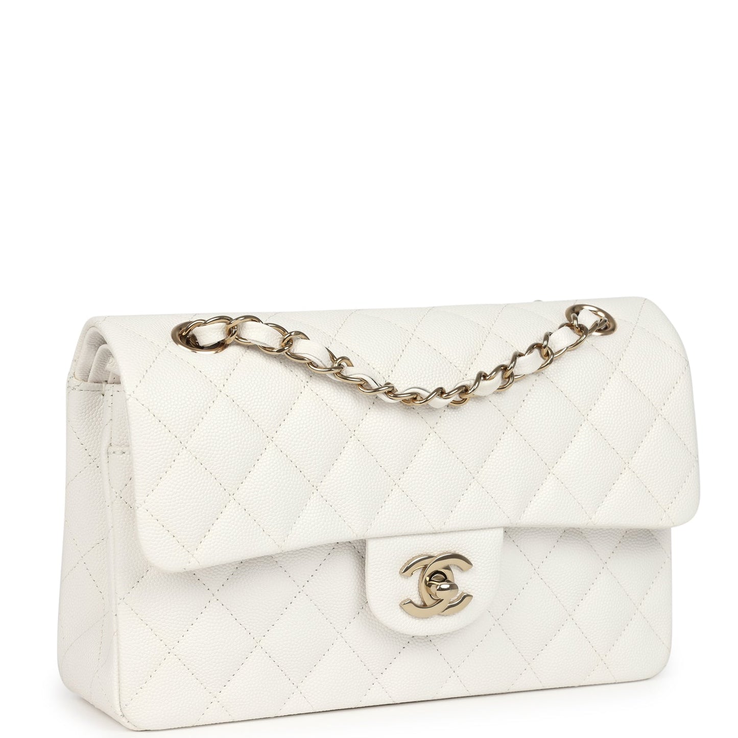 Chanel Small Classic Double Flap White Caviar Light Gold Hardware