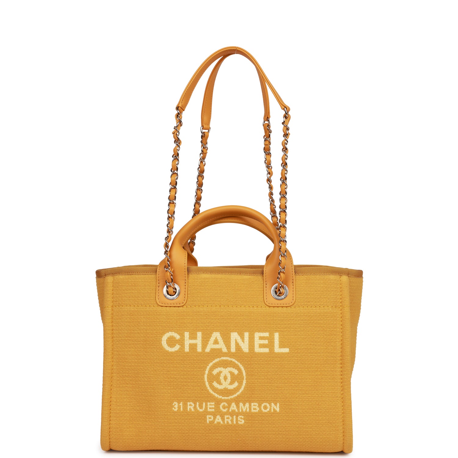 Chanel Small Deauville Shopping Dark Yellow Boucle Light Gold Hardware Bag