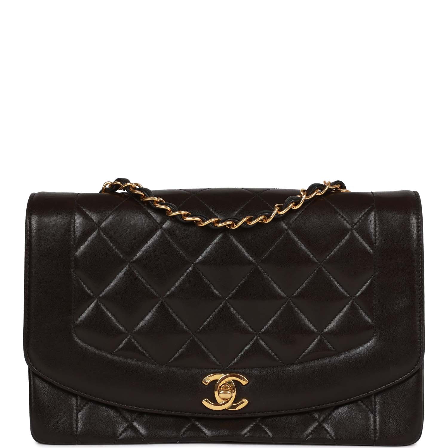   Chanel Medium Diana Flap Bag Black Quilted Lambskin Gold Hardware