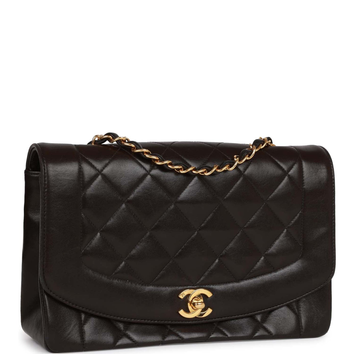   Chanel Medium Diana Flap Bag Black Quilted Lambskin Gold Hardware