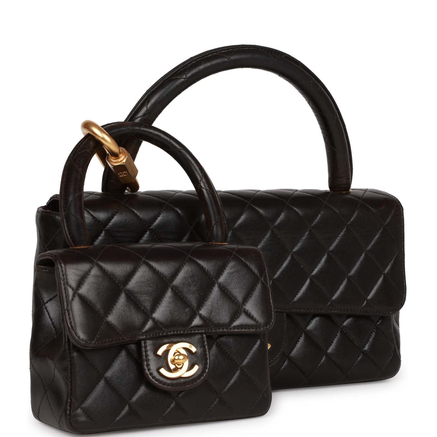   Chanel Kelly Parent and Child Flap Bag Set Black Lambskin Gold Hardware