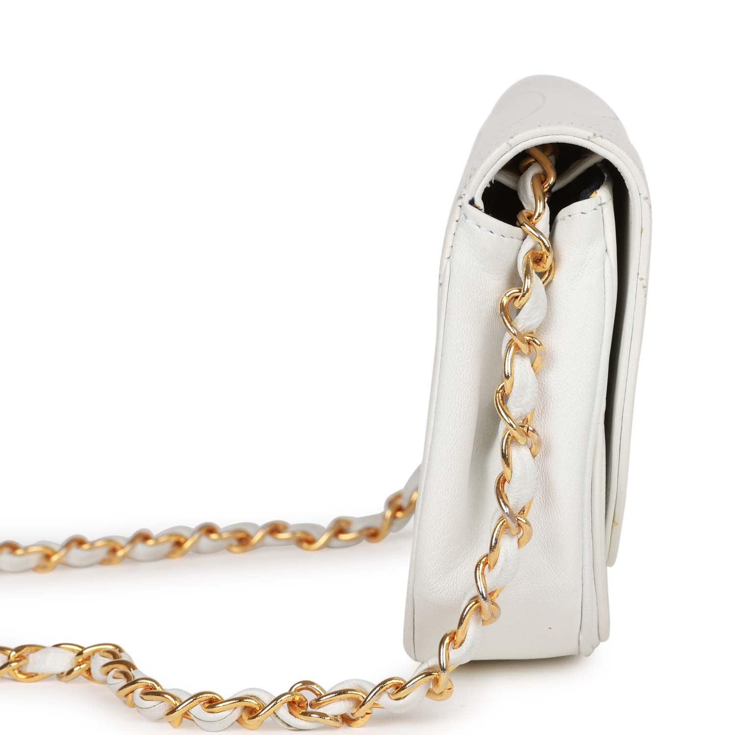   Chanel Half Moon Shoulder Bag White Lambskin Gold Hardware