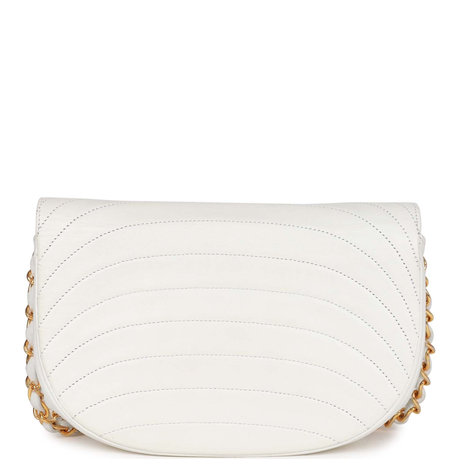   Chanel Half Moon Shoulder Bag White Lambskin Gold Hardware