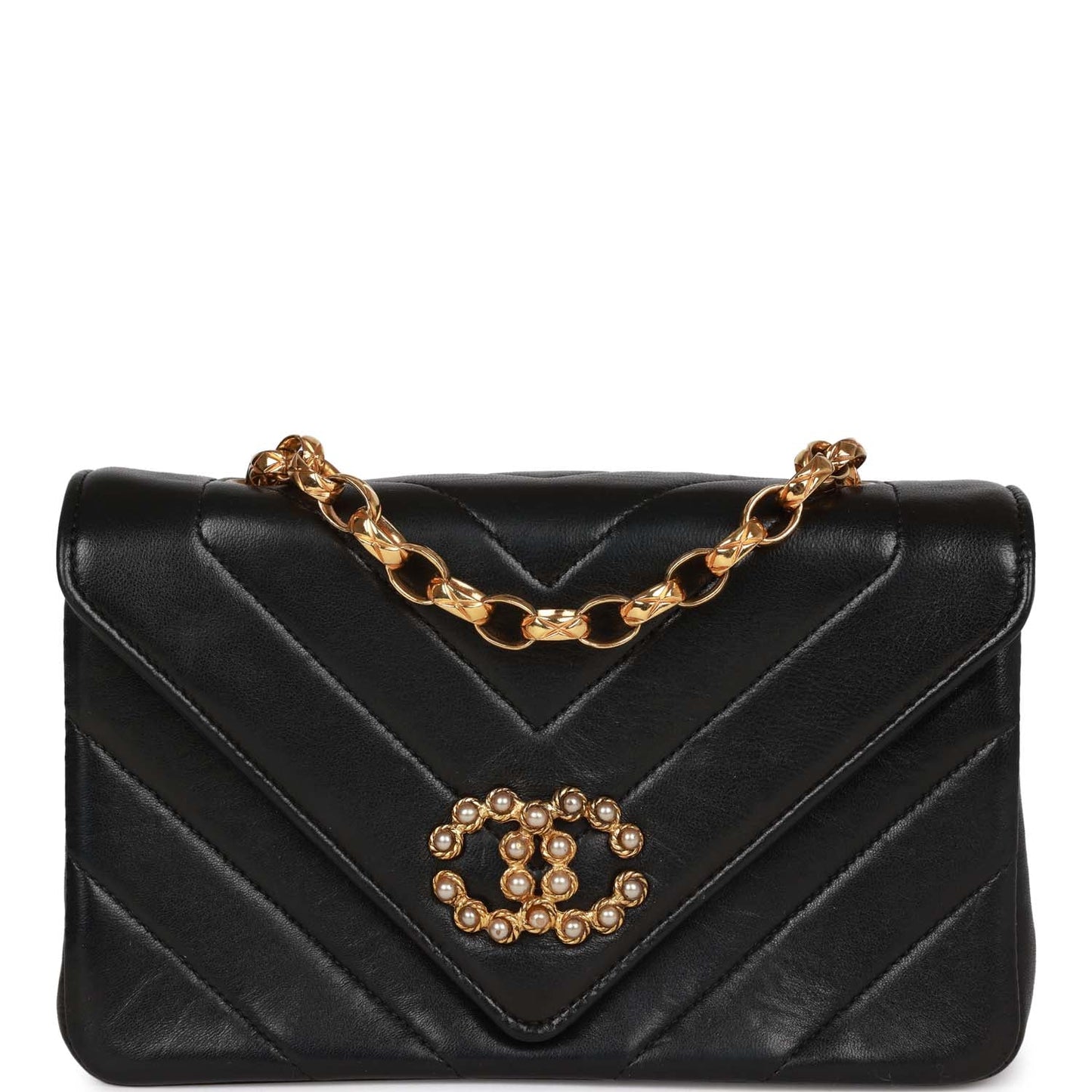   Chanel Faux Pearl Coco Bijou Mini Flap Bag Black Lambskin Gold Hardware