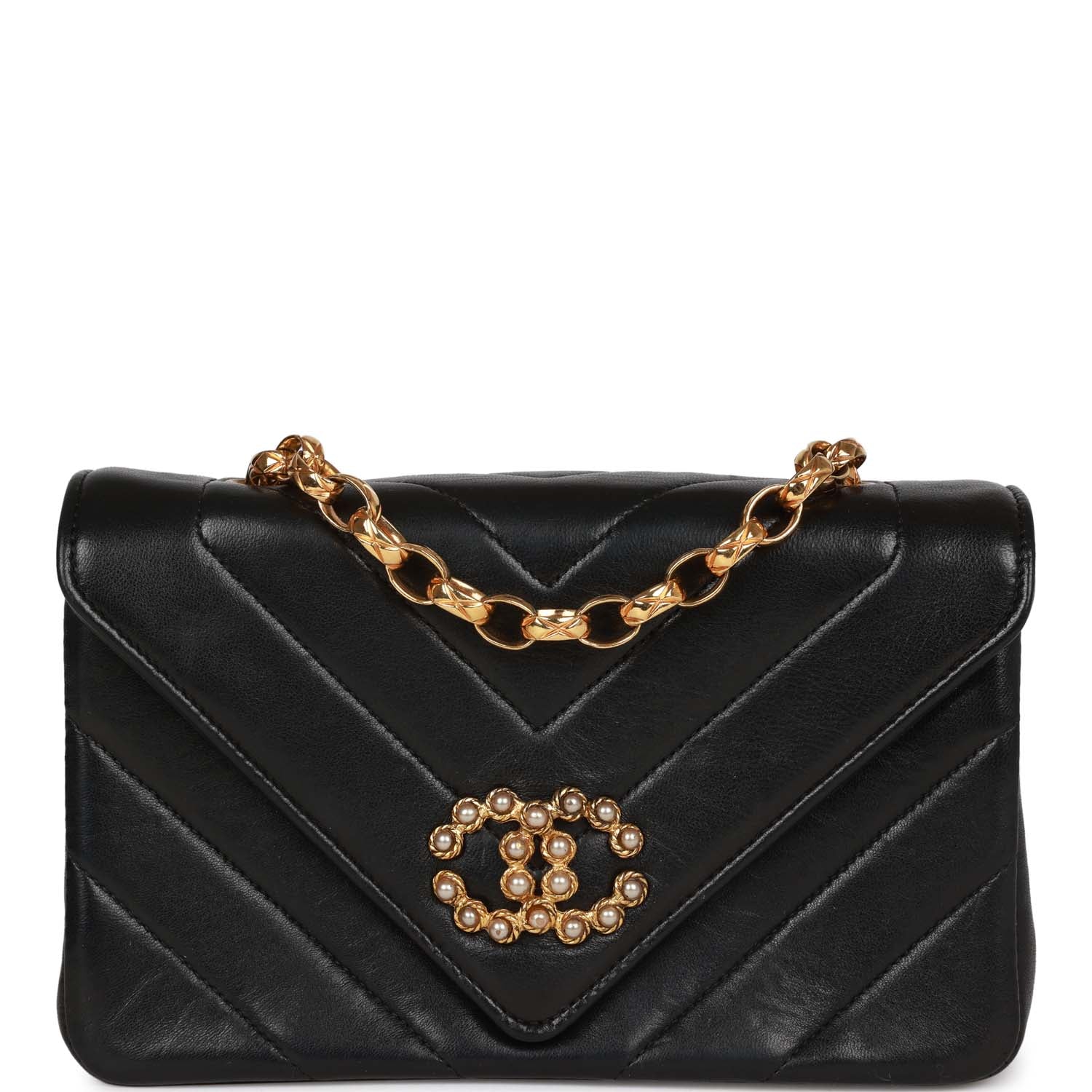   Chanel Faux Pearl Coco Bijou Mini Flap Bag Black Lambskin Gold Hardware