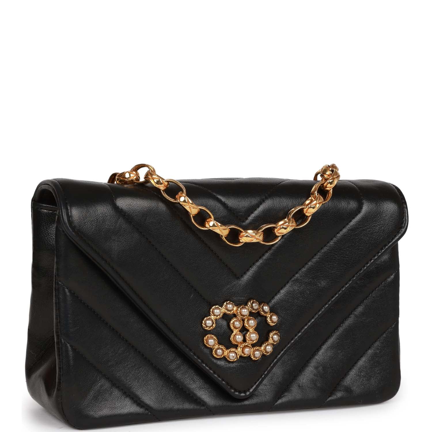   Chanel Faux Pearl Coco Bijou Mini Flap Bag Black Lambskin Gold Hardware