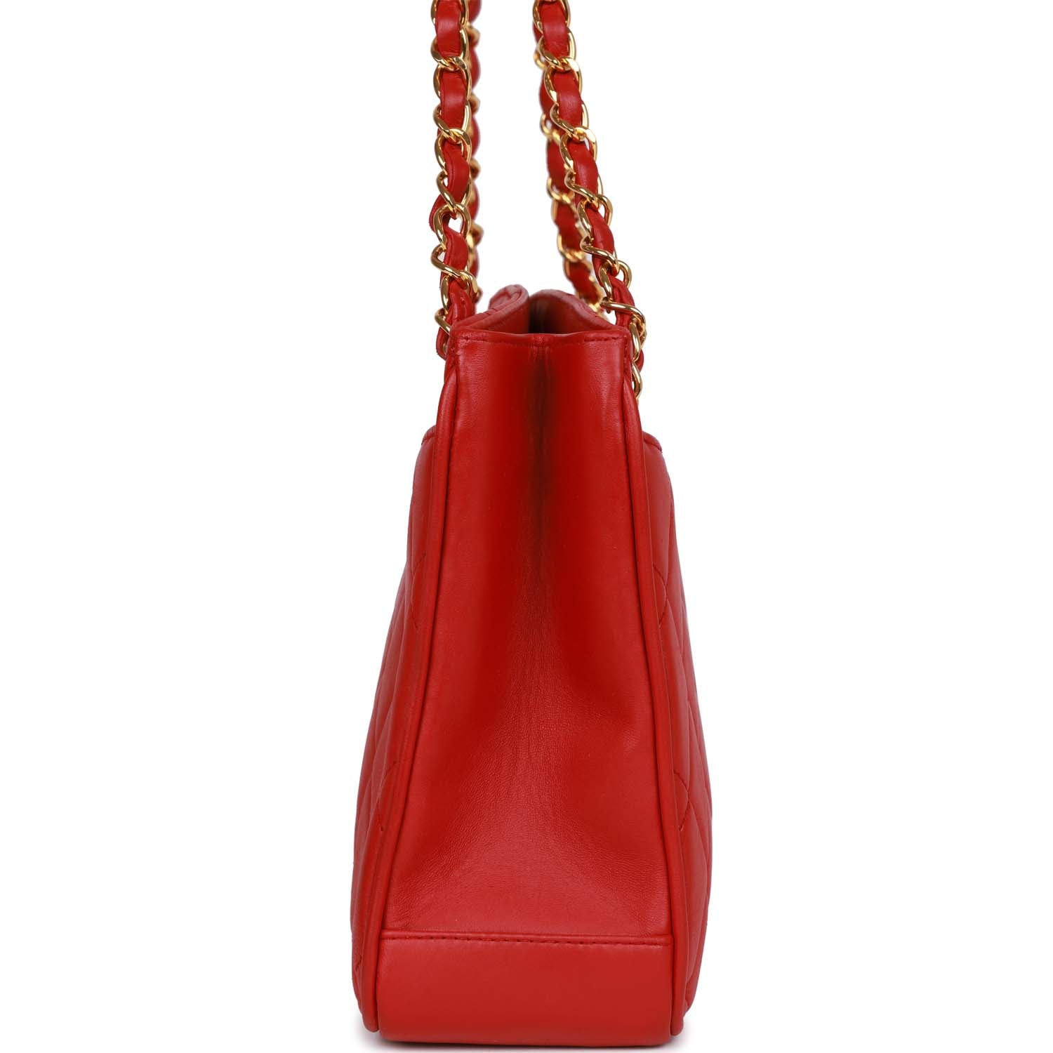   Chanel Mini Chain Tote Bag Red Lambskin Gold Hardware