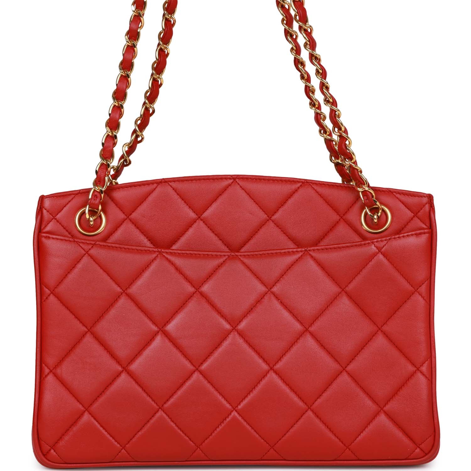   Chanel Mini Chain Tote Bag Red Lambskin Gold Hardware