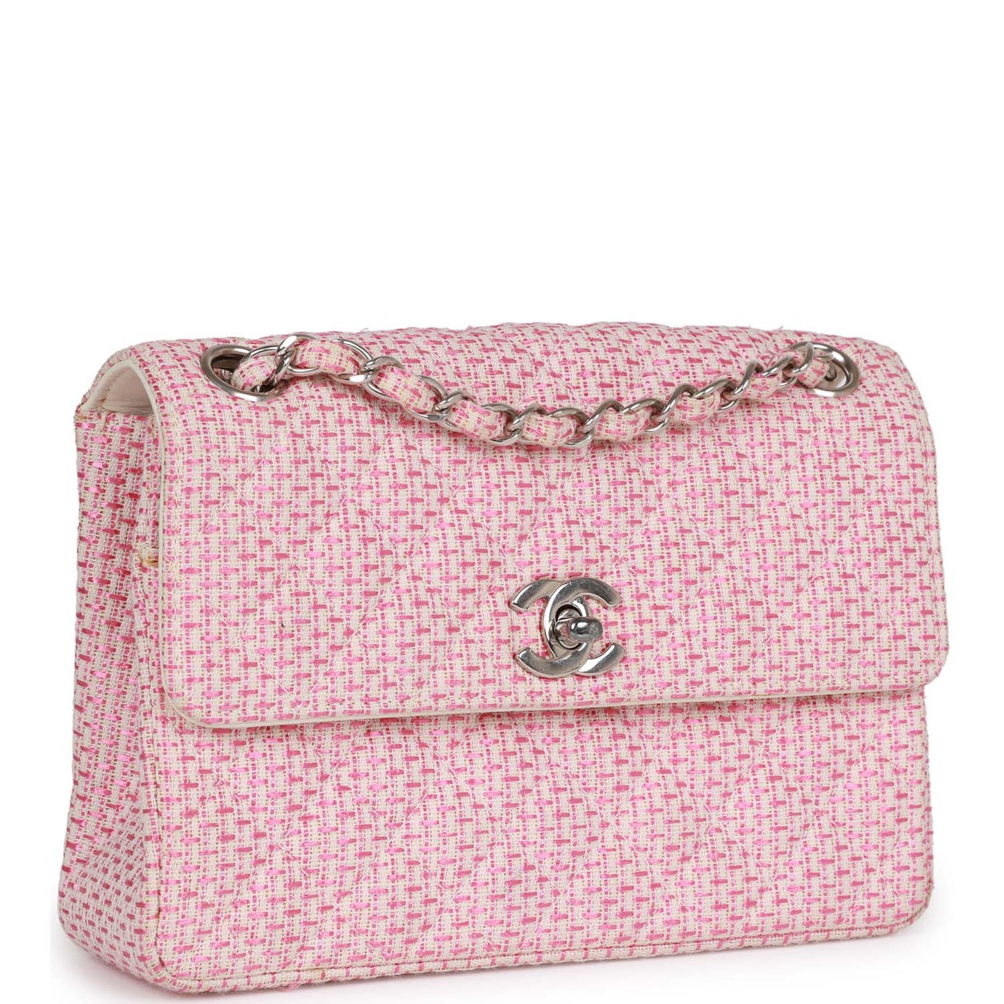   Chanel Classic Mini Flap Bag Pink Tweed Silver Hardware