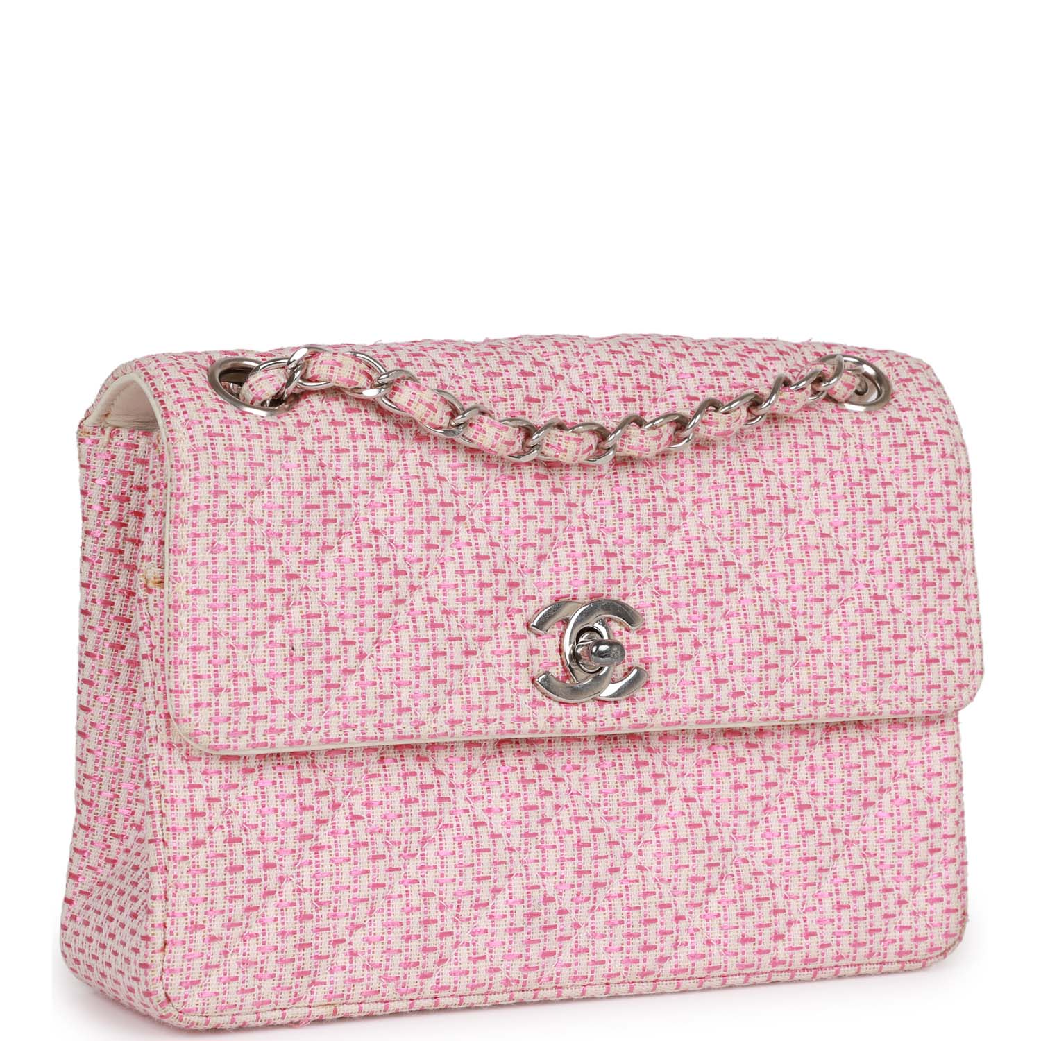   Chanel Classic Mini Flap Bag Pink Tweed Silver Hardware
