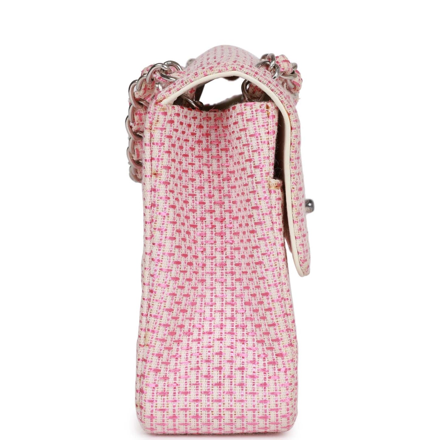   Chanel Classic Mini Flap Bag Pink Tweed Silver Hardware